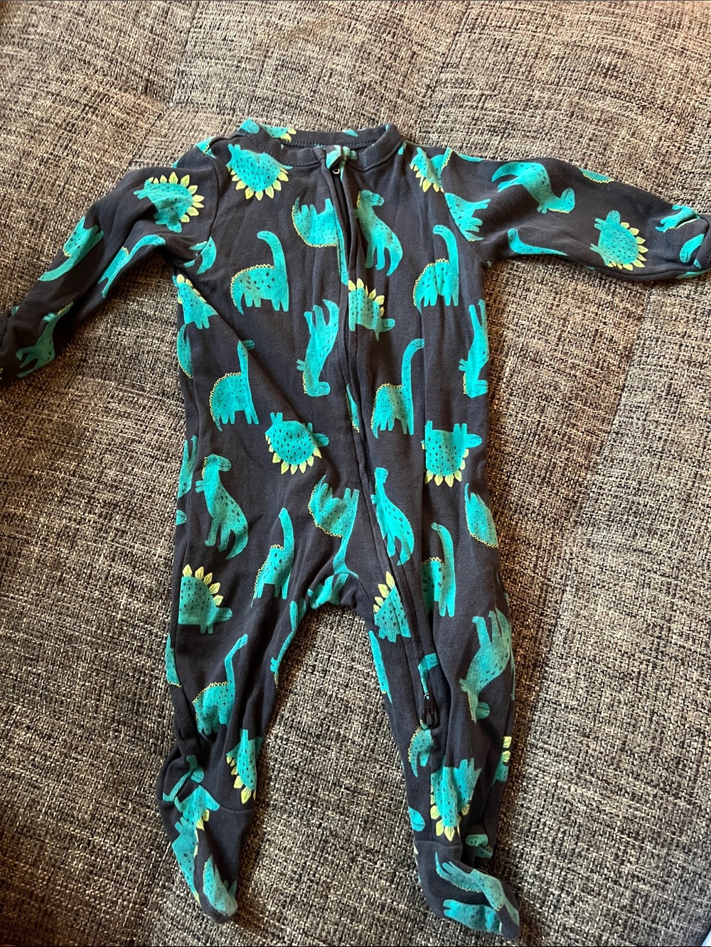 Old Navy Black Footed One-Piece Pajamas with Teal & Yellow Dinosaurs